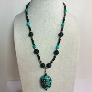 Artisan Large Turquoise pendant Glass Stone Sterling Silver Necklace